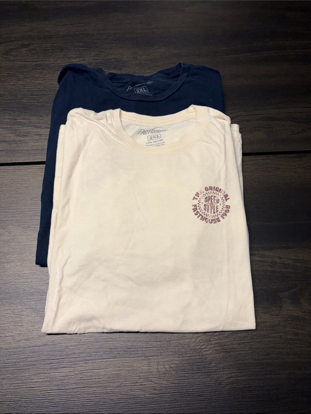 Fasthouse Men’s Graphic T-Shirt Bundle - 2XL Cream & Navy (Set of 2)